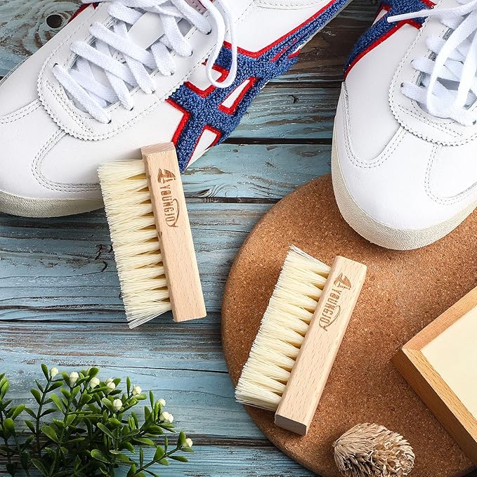 YoungJoy Sneaker Cleaning Brush Shoes Shine Dauber Nylon/Horsehair/Boar Cleaner Brushes Crepe Applicators(Beige PP Bristle)