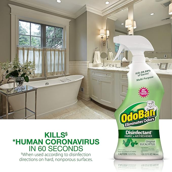 OdoBan Ready-to-Use Disinfectant and Odor Eliminator, Set of 4 Spray Bottles, 32 Ounces Each, Original Eucalyptus Scent