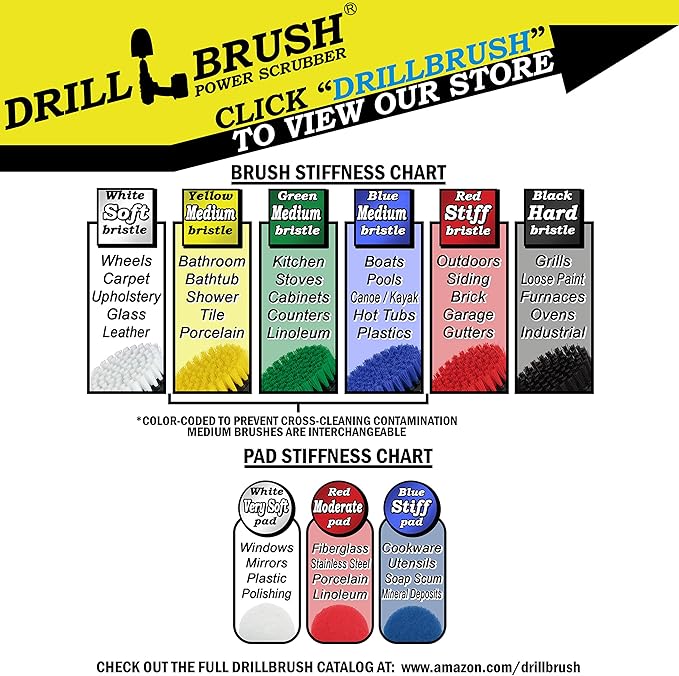 Drillbrush Power Scrubber Brush Set - Drill Brush Attachment - Bathroom Cleaner Scrub Brush - Toilet Brush Cleaning Supplies - Glass Shower Door Cleaner - Powered Tile Cleaner Bathtub Scrubber