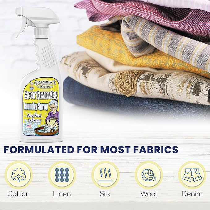 Grandma's Secret Spot Remover Laundry Spray - Chlorine, Bleach and Toxin-Free Fabric Stain Remover for Clothes - Removes Oil, Paint, Blood and Pet Stains - 16 Oz, 2 Pack