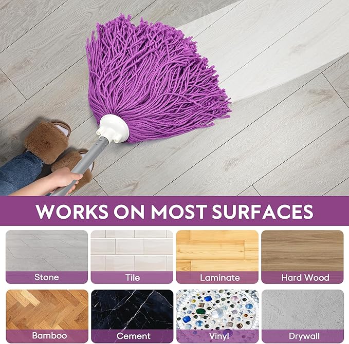 Matthew Microfiber Mop Replacement Compatible with Microfiber Cloth Mop Refill,Stainless Steel Spin Mop Replacement 54" Handle with Wet Mop for Floor Cleaning (2 Heads w/1 Handle)-Purplee