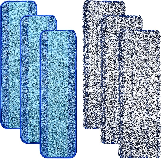 6 Pack Mop Pads for Bona Family of Mops, 3 Microfiber Cleaning Pad + 3 Microfiber Dusting Pad, Reusable Mop Refill Replacement Head for Dry and Wet Floor Cleaning