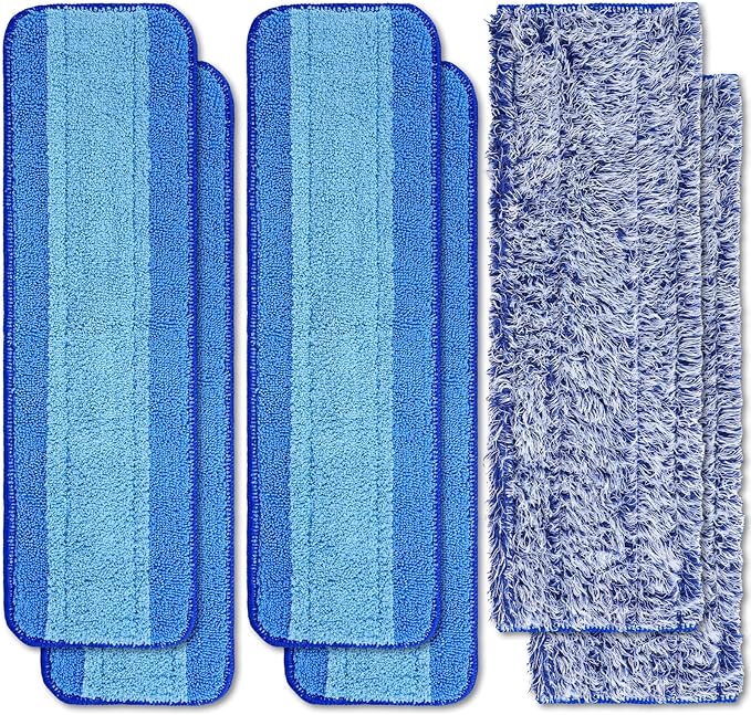 6 Pack Microfiber Cleaning Pads for Mop Hardwood Floor Cleaner Mop Replacement,Deep Microfiber Cleaning Pad Dusting Pad Wet Mop Dry Dust Mop Cleaner (Blue)