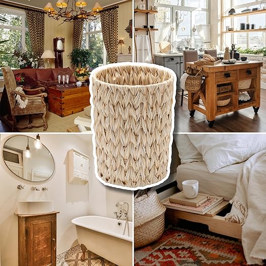 GRANNY SAYS Small Wicker Trash Can, 2 Gallon Bathroom Waste Basket, Small Bathroom Garbage Can, Plastic Trash Basket for Decor, Round Wastebaskets for Office, Bedroom, Cabinet