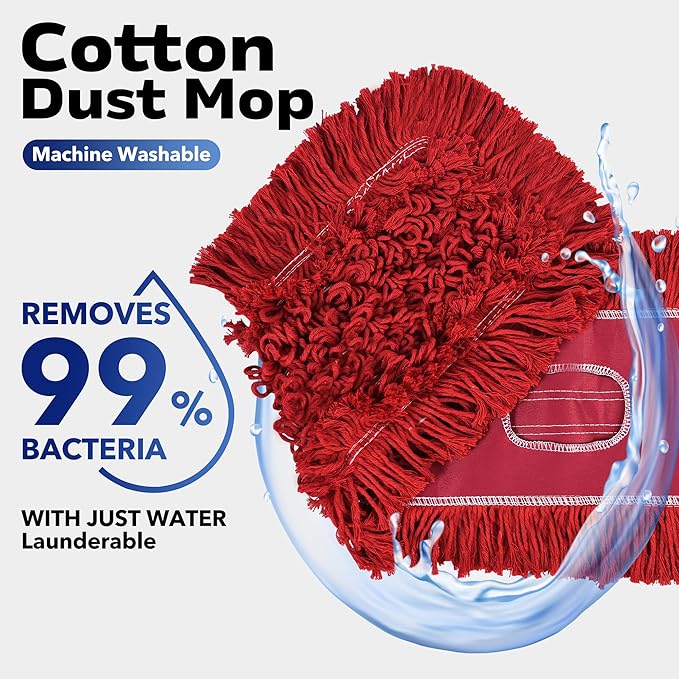 Matthew Cleaning 36'' Industrial Strength Cotton Dust Mop Refill Washable Replacement Heads for Residential & Commercial Use Fit Standard Dust Mop Frames, Hardwood, Concrete Floors Red 1 Pack