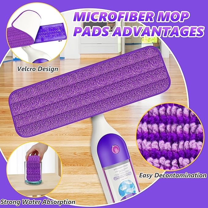 EXEGO 6 Count Reusable Microfiber Mop Pads for Swiffer PowerMop - Power Mop Pads Refills for 13 ''-15 '' Spray Mop, Hard Wood Floor Mop Pads Refills Machine Washable for Multi-Surface Floor Cleaning