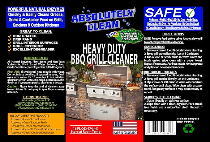 Absolutely Clean IT JUST WORKS GREAT as Grill Cleaner Spray! - Professional Strength, Natural Enzyme Formula - Fast Acting, Fume Free - USA Made (32oz Spray Bottle)
