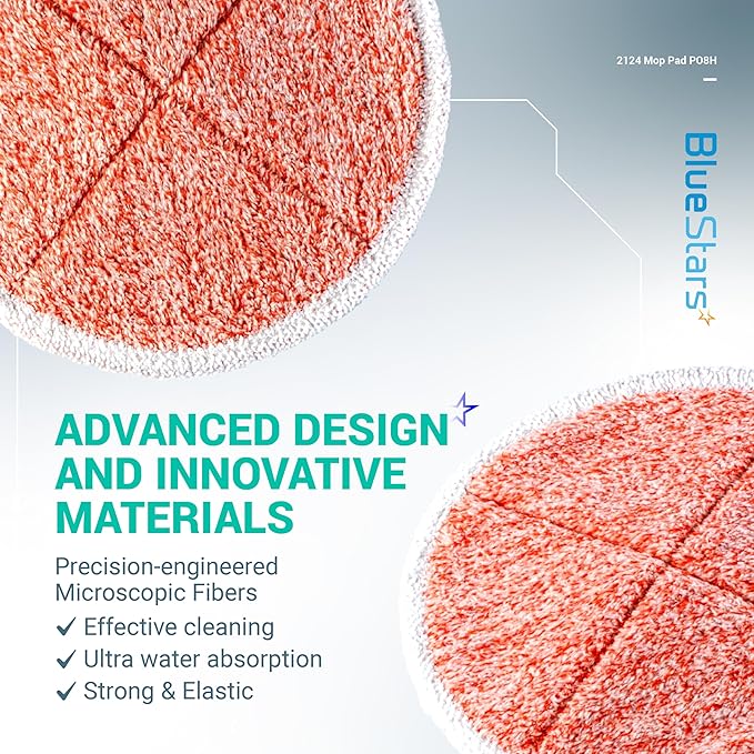 BlueStars 8 Pack Spinwave Replacement Mop Pads Compatible with Bissell Spinwave 2124 2039A 2039 2307 23157 20391 20399 Hard Floor Mop Cleaners - 8 Heavy Scrub Pads (Orange) - Washable & Reusable