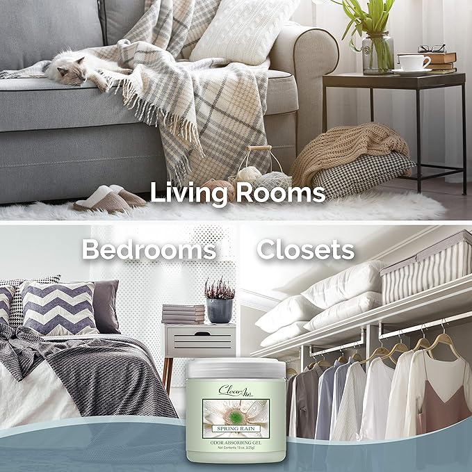 Clear Air Odor Absorber Gel - 15 oz, Pack of 2 - Air Freshener Absorbs and Eliminates Odors in Bathrooms, Cars, Boats, RVs and Pet Areas - Made with Essential Oils - Spring Rain Scent