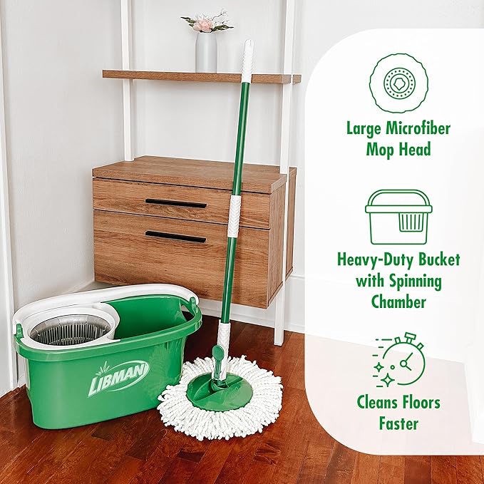 Libman Tornado Spin Mop System | Mop and Bucket with Wringer Set |Mops for Floor Cleaning | 1 Mop Head Included