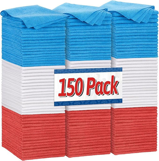 FIXSMITH Shop Towels, Pack of 150, Microfiber Cleaning Cloth Bulk, Microfiber Towels for Cars, Lint Free, Scratch-Free Cleaning Rags for Housekeeping, 11.5 x 11.5 inch