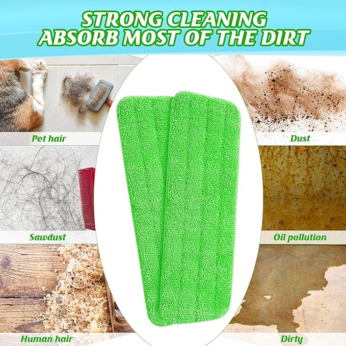 40 Pack Microfiber Cleaning Pads Machine Washable Replacement Head for Wet/Dry Mops Flat Reusable Household Replacement Mop Pad for Hardwood Floor Cleaning Scrubbing Fit Most Mops (Green)