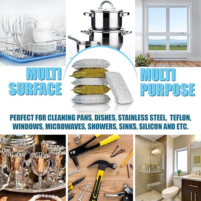 SPONGENATOR Kitchen Scrubbing Sponges - Heavy Duty Non-Scratch Scrubbing Cleaner Sponges in 2 Colors - Multi-Surface Non-Metal Dish Scouring Scrubbers for Fast Cleaning (Gold & Silver, 12)