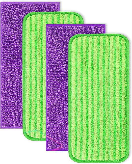 Reusable Mop Pad Compatible with Swiffer WetJet Mop, 4 Pack Wet Jet Refill Pads, Microfiber Mop Pad for Floor Mopping and Cleaning, Wet & Dry Use for Swiffer Wet Jet Pads, Green and Purple
