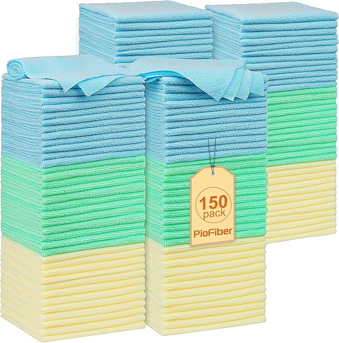 Shop Towels – 150 Pack Edgeless Microfiber Cleaning Cloths, Reusable Lint-Free Towels for Garage, Car Detailing, Kitchen & Glass – Ultra Absorbent Quick Dry Rags, 12"x12"