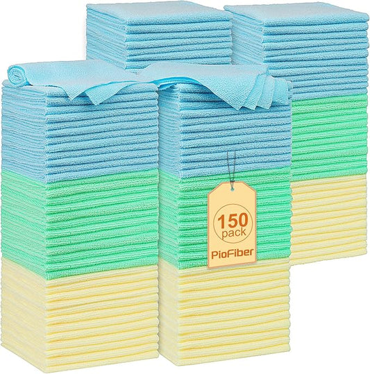 Shop Towels – 150 Pack Edgeless Microfiber Cleaning Cloths, Reusable Lint-Free Towels for Garage, Car Detailing, Kitchen & Glass – Ultra Absorbent Quick Dry Rags, 12"x12"