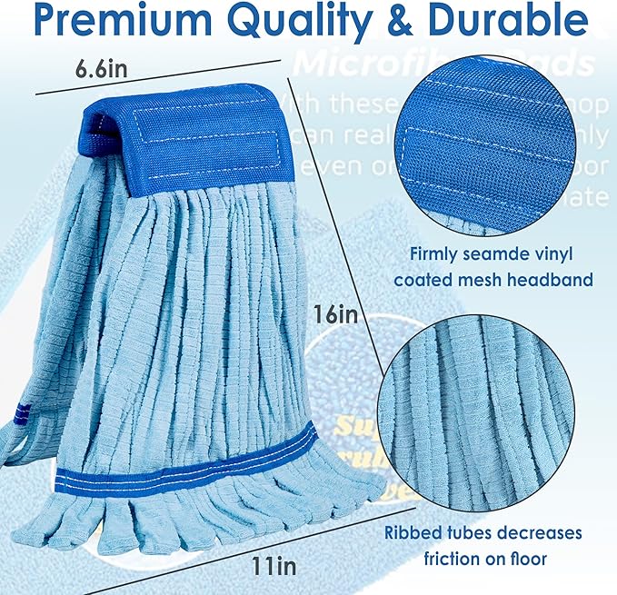 2 Pack - Large Commerical Microfiber Tube Mop 400GSM - Heavy Duty Industrial Wet Mop Head Refill, Thick Fiber, Replacement Heads, Extra Absorbent