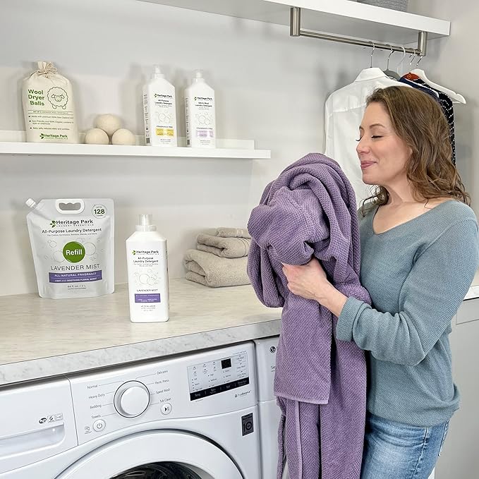 Heritage Park Luxury Laundry Detergent | Dermatologist Tested Plant based Natural & Enzyme Laundry Detergent | Sensitive Skin Friendly - Lavender Mist (64 fl oz Refill)