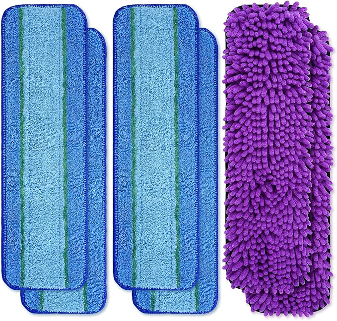 6 Pack Microfiber Cleaning Pads for Mop Hardwood Floor Cleaner Mop Replacement, 4 Deep Microfiber Cleaning Pad 2 Dusting Pad Wet Mop Dry Dust Mop Cleaner Washable Reusable Refill