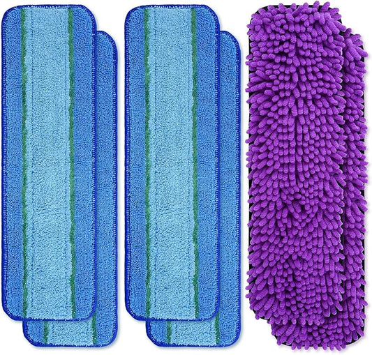 6 Pack Microfiber Cleaning Pads for Mop Hardwood Floor Cleaner Mop Replacement, 4 Deep Microfiber Cleaning Pad 2 Dusting Pad Wet Mop Dry Dust Mop Cleaner Washable Reusable Refill