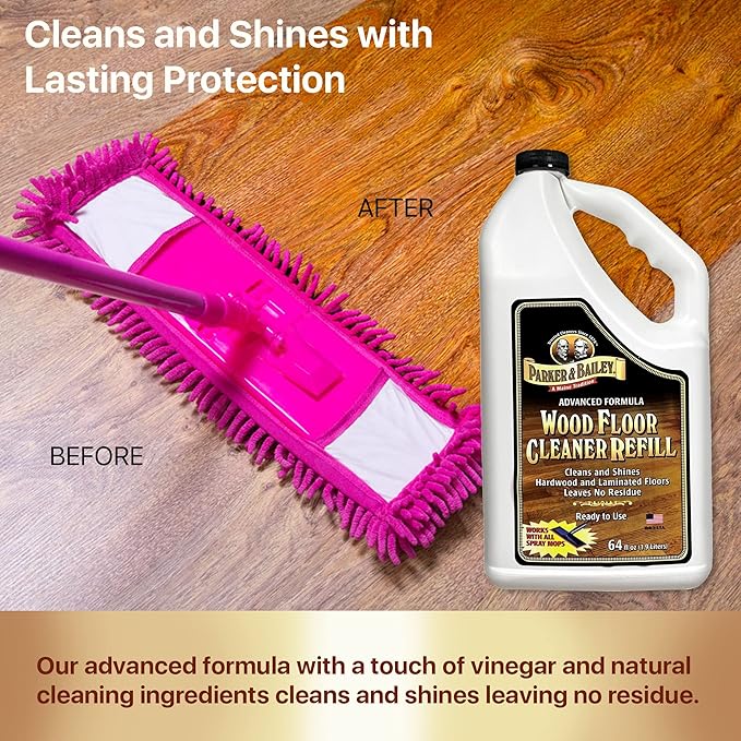 PARKER & BAILEY WOOD FLOOR CLEANER – Use on Hardwood, Laminated or Faux Finished Floors. Shine Restorer Protector, Surface Cleaner House Cleaning Supplies Home Improvement, Natural Look, Cuts Grease