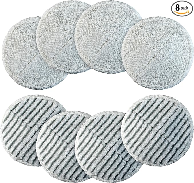 BlueStars 8 Pack Spinwave Replacement Mop Pads Compatible with Bissell Spinwave 2124 2039A 2039 2307 23157 20391 20399 Hard Floor Cleaners - 4 Soft Pads, 4 Scrubby Pads - Washable & Reusable