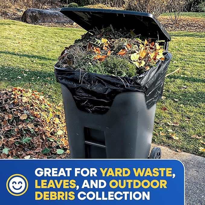 64-65 Gallon Trash Bags Heavy Duty with Flap Ties Extra Large Garbage Bags 2 Mil Outdoor Trash Bags 43 x 49 Trash Can Liners, Black Pack of 120, 6 Boxes of 20 Bags