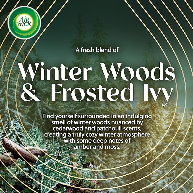 Air Wick Plug In Advanced Scented Oil,Winter Woods + Frosted Ivy,Air Fresheners for Home Long Lasting,Home Room Fresheners,Air Freshener Plug In, House Essentials for Small Spaces + Large Spaces,5 ct