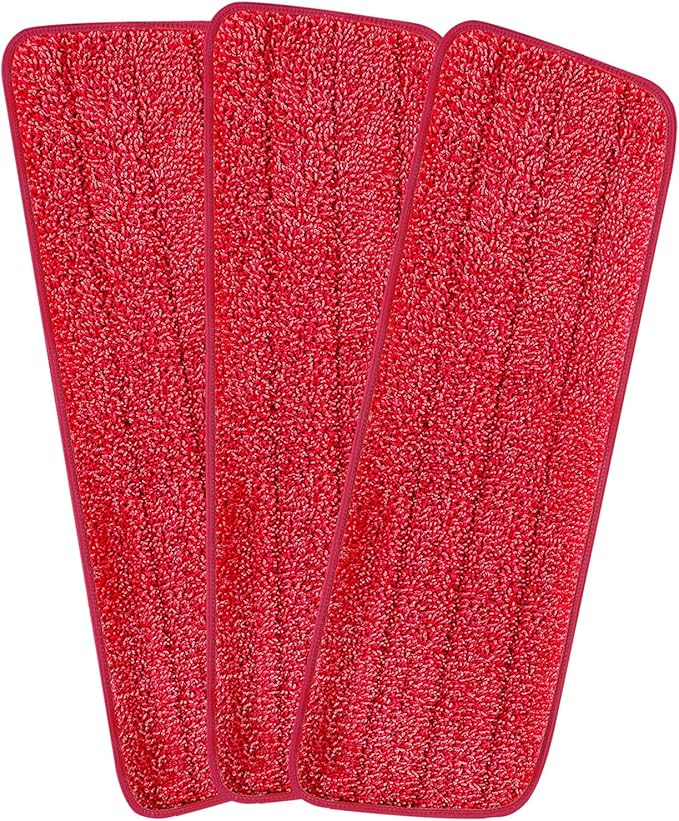 Set of 3 Microfiber Spray Mop Replacement Heads for Wet/Dry Mops Reusable Replacement Refills Fits for Bona Floor Care System (red)