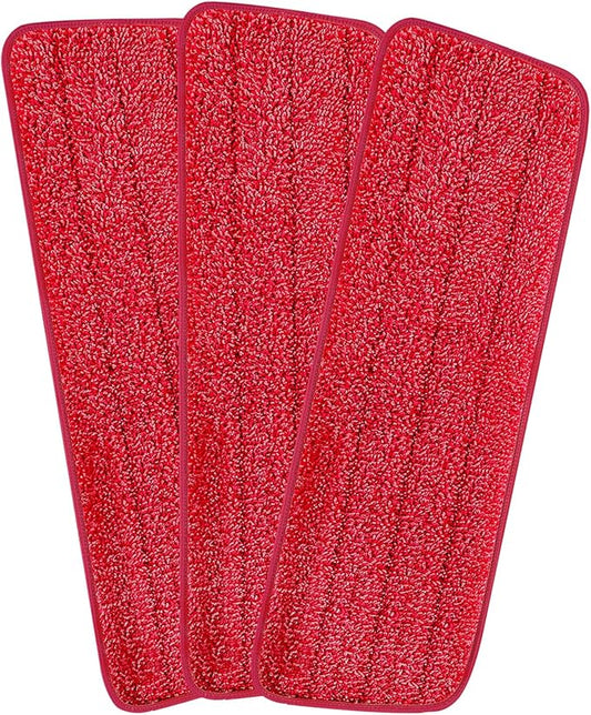 Set of 3 Microfiber Spray Mop Replacement Heads for Wet/Dry Mops Reusable Replacement Refills Fits for Bona Floor Care System (red)
