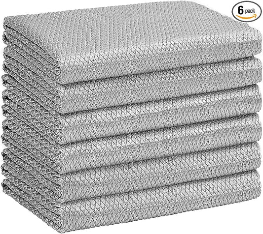HOMEXCEL Grey Microfiber Glass Cleaning Cloths-6PK, 16"x14" Lint Free Window Cleaning Cloth, Glasses, Mirrors, Screens, Stainless Steel, Premium Microfiber Wipes for Cleaning, Glass and Window Cleaner