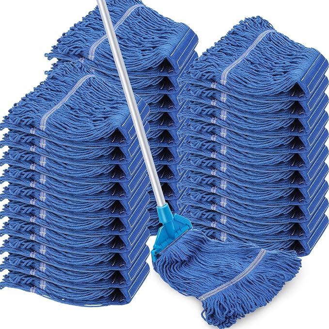 Roshtia 30 Pieces Commercial Mop Head Replacement Floor Cleaning Wet Mop Heads Heavy Duty Large Cotton String Sweeper Refills for Industrial Home Use(Blue)