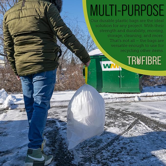 Medium Trash Bags Drawstring, 13 Gallon, Kitchen Garbage Liners for Home, Office Disposal, Recycling, Waste Management, 24x27, 100 Count