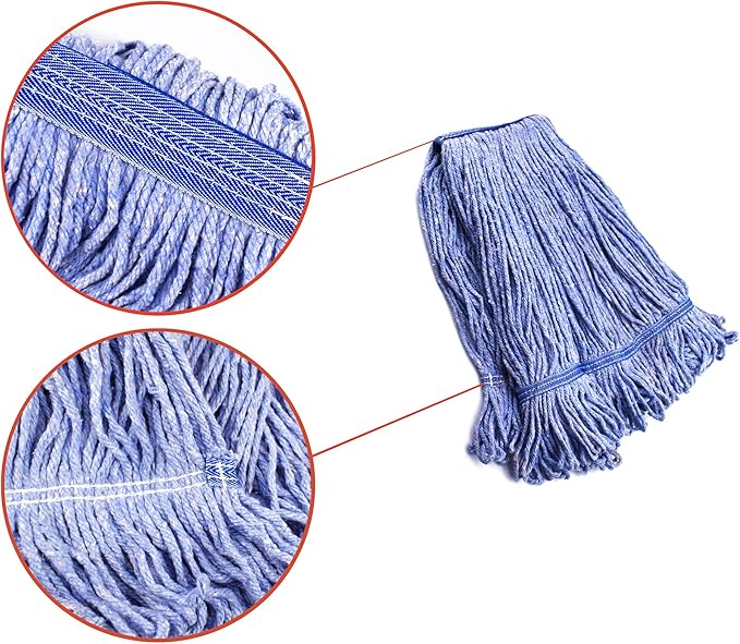 String Mop Heads Replacement Heavy Duty Commercial Grade Blue Cotton Looped End Wet Industrial Cleaning Mop Head Refills (2, Medium)