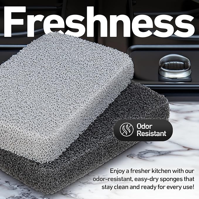 Casanero 6-Pack Silicone Kitchen Scrubbing Sponges, Heavy-Duty, Non-Scratch Kitchen Sponges | Reusable, Odor-Free, Multipurpose Cleaning for Kitchen, Bathroom, Dishes, Non-Stick Cookware, Countertops