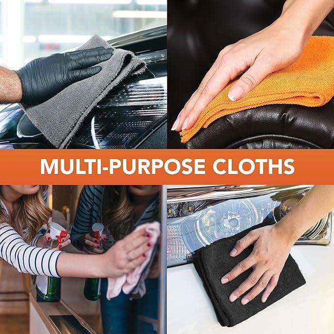 Arkwright Microfiber Cleaning Cloths - (Pack of 12) Large Lint & Streak-Free Drying Wash Towels, 300 GSM Super Absorbent & Quick Dry, Perfect Cleaner for Car, Glass, and Window, 16 x 16 in, Orange