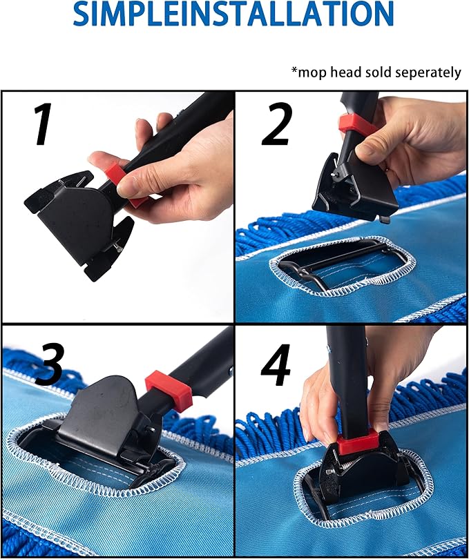 Matthew Cleaning Commercial Quick-Change Dust Mop Handle with Clip-on Metal Gripper for Heavy Duty Mop Head Replacement Holder, Fiberglass Handle 60 inch 12packs-Blue