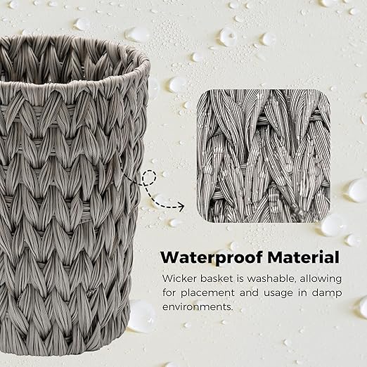 GRANNY SAYS Small Wicker Trash Can, 2 Gallon Bathroom Waste Basket, Small Bathroom Garbage Can, Plastic Trash Basket for Decor, Round Wastebaskets for Office, Bedroom, Cabinet, Grey