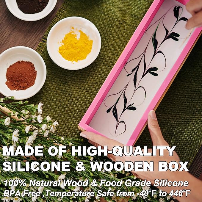 Rectangular Soap Mold - 42oz Flexible Silicone Loaf Soap Mold with Wood Box for Making Craft Soap Homemade DIY Tool