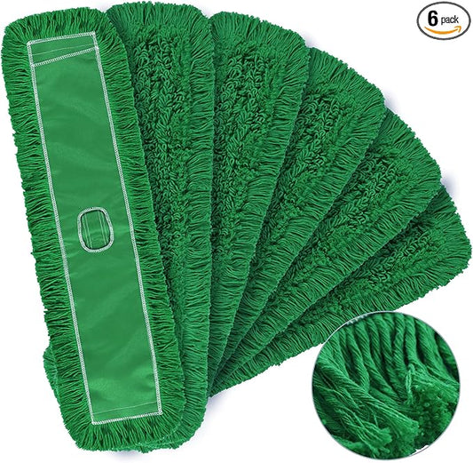 Matthew Cleaning 36'' Industrial Strength Cotton Dust Mop Refill Washable Replacement Heads for Residential & Commercial Use Fit Standard Dust Mop Frames, Hardwood, Concrete Floors Green 6 Pack