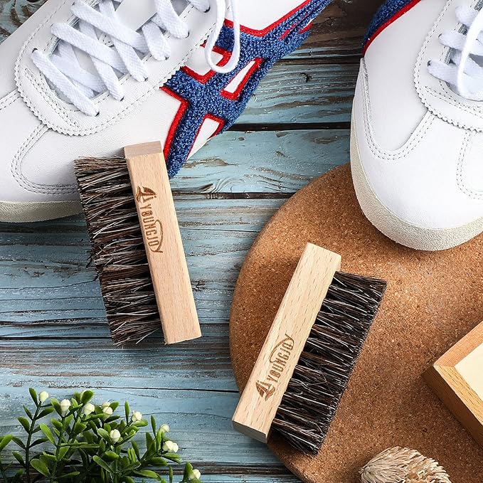 YoungJoy Sneaker Cleaning Brush Shoes Shine Dauber Nylon/Horsehair/Boar Cleaner Brushes Crepe Applicators(Horsehair bristle)