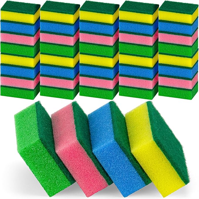 DecorRack 40 Count Non-Scratch Cleaning Scrub Sponges, Dual-Sided Heavy Duty Kitchen Sponges for Dishes, Cleaning Household, Bathroom, Car Wash - Multicolor (Pack of 40)
