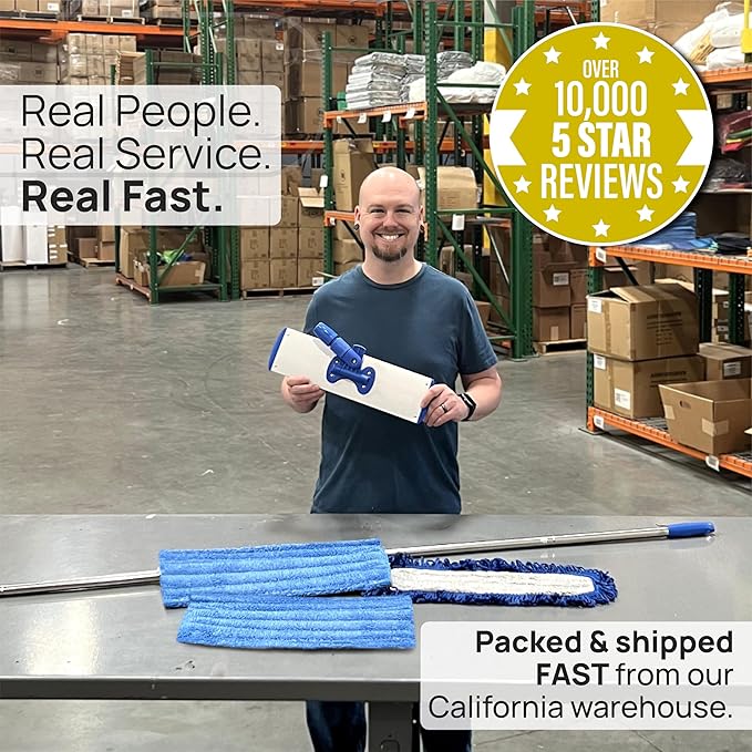 Microfiber Wholesale 24" Microfiber Mop System - Clean & Dust Hardwood, Laminate, & Tile Floors, Reusable Mop Heads, Adjustable Handle, Washable Micro Fiber Wet & Dry Pads, Industrial & Commercial