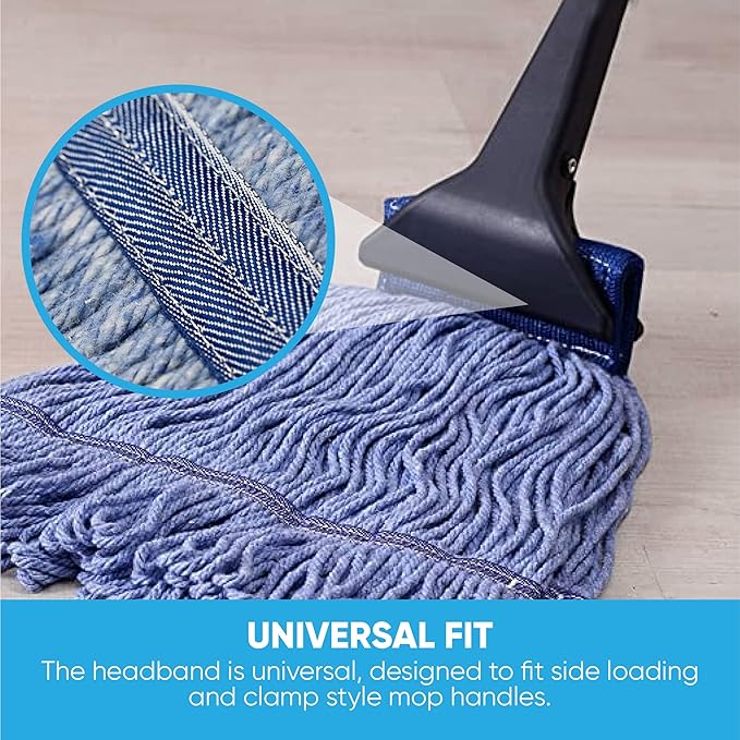 20oz Heavy Duty Cleaning Mop Head Replacement - 4 Pack - Commercial Replacement, Wet Industrial Blue Cotton Looped End String Head Refill