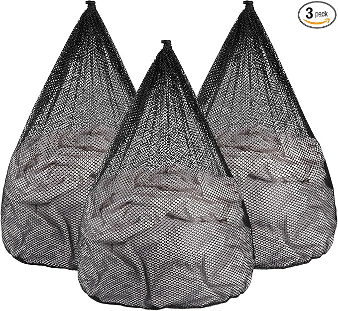3Pcs Mesh Laundry Bags Washing Machine Mesh Wash Bags Jumbo for Delicates Clothes,Bed Linen,Toys with Drawstring Closure Sturdy (Black, Jumbo 3 pcs)