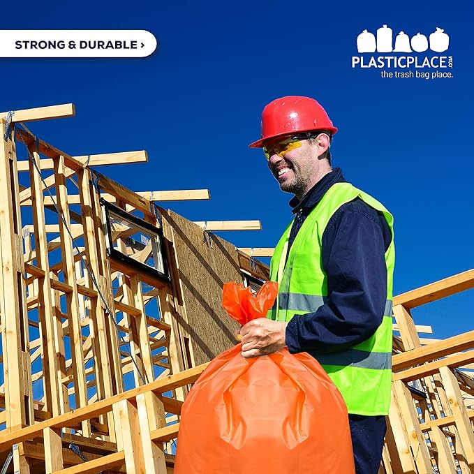 Plasticplace 42 Gallon Trash Bags |3.0 Mil | Orange Heavy Duty Contractor Trash Bags | 33" x 48", 50 Count (Pack of 1)