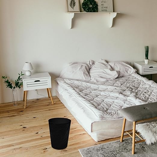 1.8 Gallons Small Trash Can, Decorative Wastebasket, Modern Leaf Pattern Design, Polypropylene Trash Can for Bathroom, Bedroom, Office (2, Black)