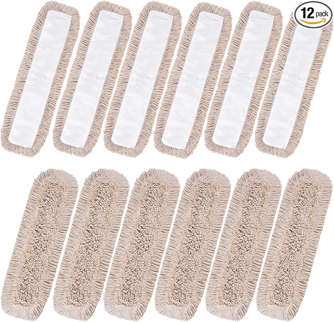Matthew Cleaning 24'' Cotton Dust Mop Refill Washable Thick Tufted Replacement Heads for Residential & Commercial Use Fit All 24'' Dust Mop Frames, Hardwood, Laminate, Concrete Floors 12 Pack