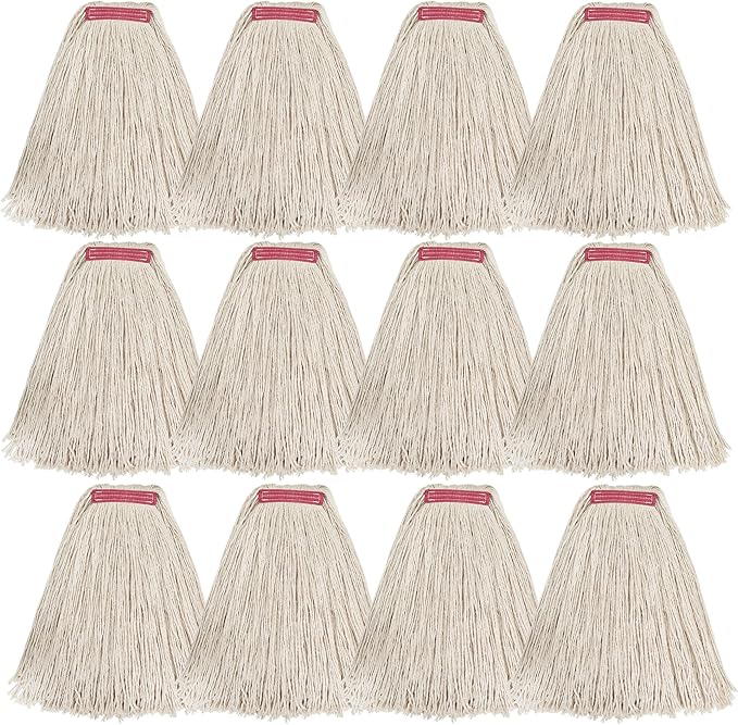 Matthew Cleaning 24oz 12Pack Cotton Mop Head Replacement,Looped-Open String Heavy Duty String Mop Refills,Universal Headband Blend,Floor Cleaning for Home, Industrial and Commercial Use(White)