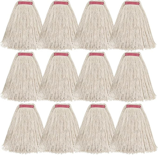 Matthew Cleaning 24oz 12Pack Cotton Mop Head Replacement,Looped-Open String Heavy Duty String Mop Refills,Universal Headband Blend,Floor Cleaning for Home, Industrial and Commercial Use(White)